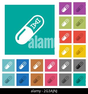 Medicina con molecole di dna icone piatte multicolore su sfondi quadrati. Incluse variazioni delle icone bianche e più scure per il passaggio del mouse o gli effetti attivi Illustrazione Vettoriale