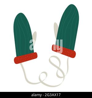 Vacanze vettore tag Natale con mittens e bullfinch, Natale vettore tag con mittens e bullfinch Illustrazione Vettoriale