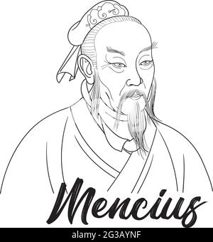 Mencius; nato Mèng Kē; o Mengzi era un filosofo confuciano cinese che è stato spesso descritto come il 'saggio secondo', cioè, dopo solo Confucio Illustrazione Vettoriale