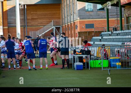 Hartpury, Gloucestershire, Inghilterra. 27 febbraio 2021. Allianz Premier 15s match tra Gloucester-Hartpury Women e Bristol Bears Women. Foto Stock