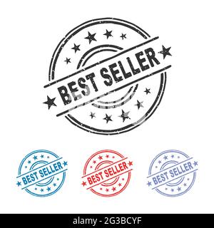 Miglior timbro in gomma del venditore. Best seller Stamp Seal, Best seller Vintage Rubber Stamp Collection isolato su sfondo bianco Illustrazione Vettoriale