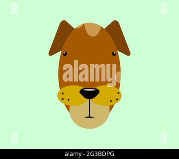 Gli animali del cane Kawaii si affacciano su uno sfondo di menta. Divertente carattere marrone con occhi piccoli e un volto allungato in uno stile geometrico minimalista. Emo colore Illustrazione Vettoriale