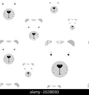 Kawaii Polar Bears modello senza cuciture. Illustrazione del concetto vettoriale divertente. Cute bianco animale isolato su sfondo bianco per sfondi, sfondi, po Illustrazione Vettoriale