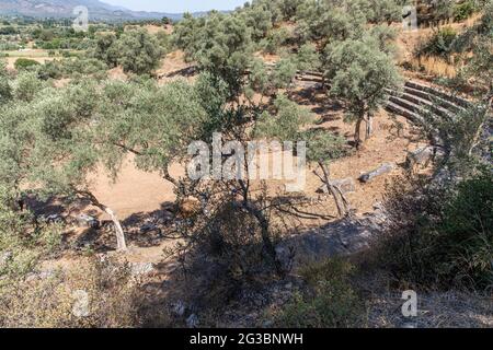 Rovine del teatro nella città antica di Euromos, Muğla, Turchia. Foto Stock