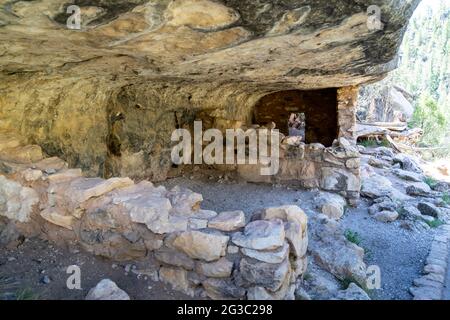 Antiche dimore rupestri lungo l'Island Trail nel Walnut Canyon National Monument vicino Flagstaff Arizona Foto Stock