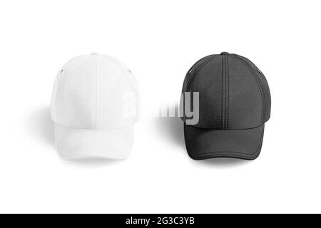 Mockup bianco e nero cappellino da baseball, vista frontale Foto Stock