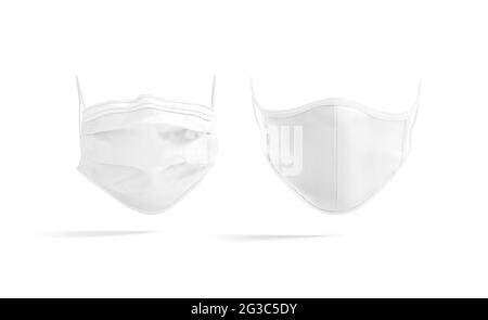 Maschera medica bianca bianca e maschera di tessuto mockup, vista frontale Foto Stock