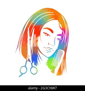 Illustrazione vettoriale del salone di bellezza della donna. Logo modello la faccia della ragazza. Illustrazione Vettoriale