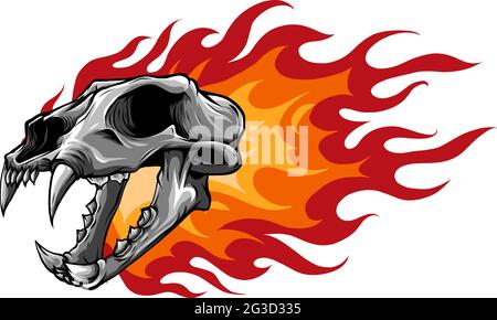 Illustrazione vettoriale del cranio della tigre con fiamme Illustrazione Vettoriale