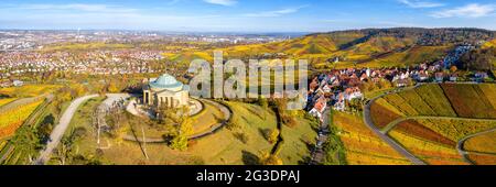 Stuttgart Grabkapelle tomba cappella Württemberg Rotenberg vigneto fotografia aerea panoramica autunno in Germania turismo Foto Stock