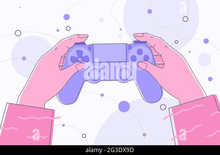 mani umane che tengono il gamepad senza fili gioco di gioco e-sport gioco di piacere concetto di industria di gioco Illustrazione Vettoriale
