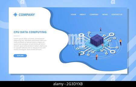 concetto di elaborazione o elaborazione dei dati cpu per il modello di sito web o la home page di destinazione con vettore di stile isometrico Foto Stock