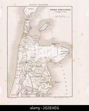 Nord Holande campagna il 1799. Francia militare. Mappa di Noord-Holland, campo di battaglia dell'invasione britannico-russa nel 1799. Foto Stock