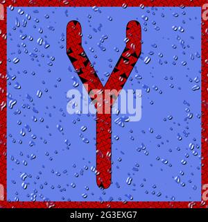 Immagine con il carattere maiuscolo dell'OCR Y come monogramma rosso con gocce d'acqua blu Foto Stock