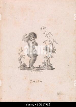 Putto con un uccello; Primavera; le quattro stagioni. . Foto Stock