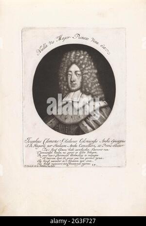 Ritratto di Jozef Klemens, Keurvorst e Arcivescovo di Colonia; ritratti precedenti e le loro armi familiari; Leopoldo i Magno S.R.I. Imperatori Semper Augusto. . Foto Stock