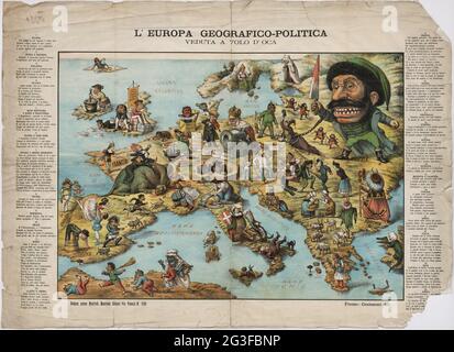 Europa geografia-politica mappa satirica circa 1871. Mappa geografica e politica. Mappa satirica. Foto Stock