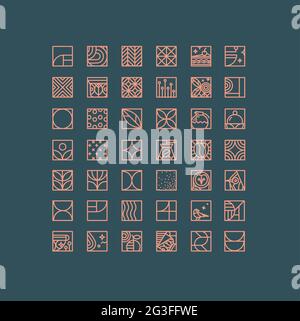 Set di icone creative art deco in stile piatto disegnando su sfondo scuro. Illustrazione Vettoriale