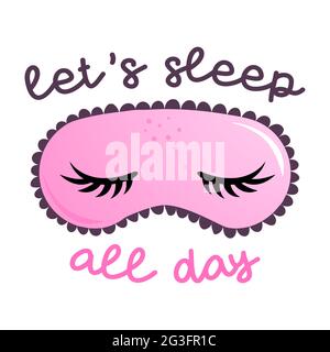 Dormiamo tutto il giorno: Noodle divertente disegnato a mano, modello senza giunture. Maschera da sonno, stelle, cuori. Sfondo cartoon, texture per lenzuola, pigiama. Illustrazione Vettoriale