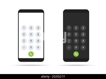 Disegno piatto del set di smartphone con schermo chiaro e scuro e tastiera di composizione - vettoriale Illustrazione Vettoriale