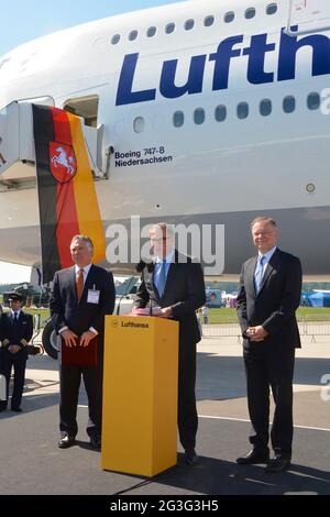 Taufe des neuen Super Jumbos 747-8 durch MinisterprÃ¤sident Stephan Weil auf den Namen Niedersachsen Foto Stock