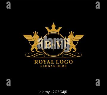 BV Letter Lion Royal Luxury Heraldic, Crest Logo template in arte vettoriale per Ristorante, Royalty, Boutique, Cafe, Hotel, Araldica, Gioielli, Moda e. Illustrazione Vettoriale