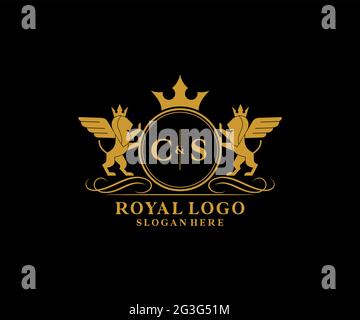 CS Letter Lion Royal Luxury Heraldic, Crest Logo template in arte vettoriale per ristoranti, Royalty, Boutique, Cafe, Hotel, Araldica, Gioielli, Moda e. Illustrazione Vettoriale