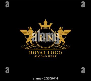 IN Letter Lion Royal Luxury Heraldic, Crest Logo template in arte vettoriale per Ristorante, Royalty, Boutique, Cafe, Hotel, Araldica, Gioielli, Moda e. Illustrazione Vettoriale