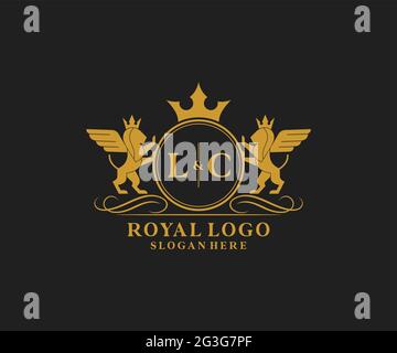 LC Letter Lion Royal Luxury Heraldic, Crest Logo template in arte vettoriale per ristoranti, Royalty, Boutique, Cafe, Hotel, Araldica, Gioielli, Moda e. Illustrazione Vettoriale