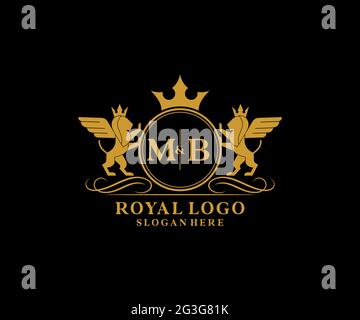 MB Letter Lion Royal Luxury Heraldic, Crest Logo template in arte vettoriale per ristoranti, Royalty, Boutique, Cafe, Hotel, Araldica, Gioielli, Moda e. Illustrazione Vettoriale