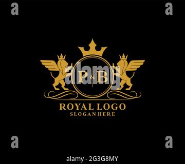 PB Letter Lion Royal Luxury Heraldic, modello con logo Crest in arte vettoriale per ristoranti, Royalty, Boutique, Cafe, Hotel, Araldica, Gioielli, Moda e. Illustrazione Vettoriale