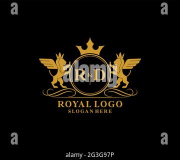 RD Letter Lion Royal Luxury Heraldic, Crest Logo template in arte vettoriale per Ristorante, Royalty, Boutique, Cafe, Hotel, Araldica, Gioielli, Moda e. Illustrazione Vettoriale