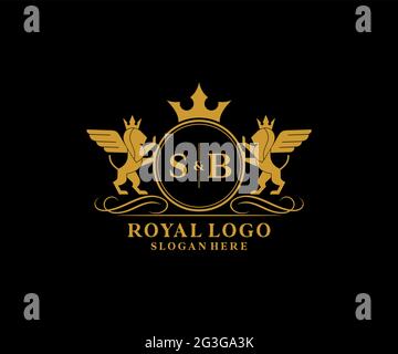 SB Letter Lion Royal Luxury Heraldic, modello con logo Crest in arte vettoriale per ristoranti, Royalty, Boutique, Cafe, Hotel, Araldica, Gioielli, Moda e. Illustrazione Vettoriale