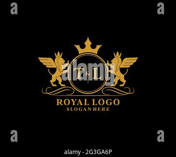 TL Letter Lion Royal Luxury Heraldic, Crest Logo template in arte vettoriale per Ristorante, Royalty, Boutique, Cafe, Hotel, Araldica, Gioielli, Moda e. Illustrazione Vettoriale