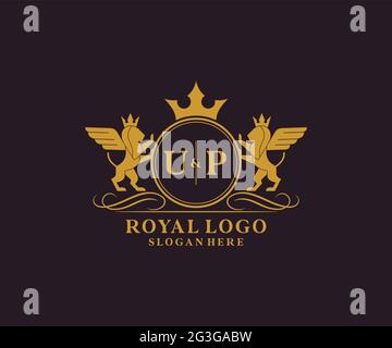 UP Letter Lion Royal Luxury Heraldic, Crest Logo template in arte vettoriale per ristoranti, Royalty, Boutique, Cafe, Hotel, Araldica, Gioielli, Moda e. Illustrazione Vettoriale