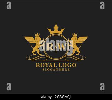 RW Letter Lion Royal Luxury Heraldic, Crest Logo template in arte vettoriale per ristoranti, Royalty, Boutique, Cafe, Hotel, Araldica, Gioielli, Moda e. Illustrazione Vettoriale