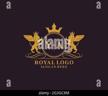 YA Letter Lion Royal Luxury Heraldic, Crest Logo template in arte vettoriale per Ristorante, Royalty, Boutique, Cafe, Hotel, Araldica, Gioielli, Moda e. Illustrazione Vettoriale