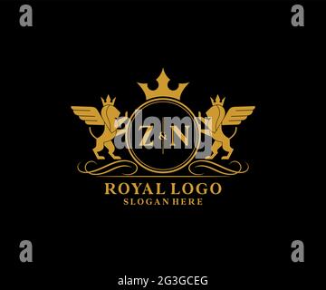 ZN Letter Lion Royal Luxury Heraldic, Crest Logo template in arte vettoriale per ristoranti, Royalty, Boutique, Cafe, Hotel, Araldica, Gioielli, Moda e. Illustrazione Vettoriale