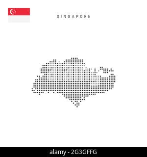 Mappa dei motivi a punti quadrati di Singapore. Mappa dei pixel punteggiati di Singapore con bandiera nazionale isolata su sfondo bianco. Illustrazione vettoriale. Illustrazione Vettoriale