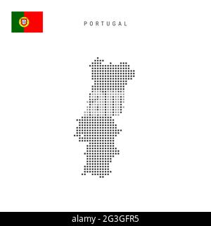 Mappa dei motivi a punti quadrati del Portogallo. Mappa dei pixel punteggiati portoghese con bandiera nazionale isolata su sfondo bianco. Illustrazione vettoriale. Illustrazione Vettoriale