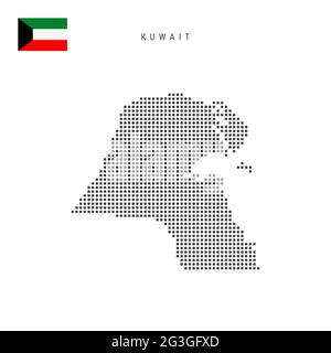 Mappa dei motivi a punti quadrati del Kuwait. Mappa dei pixel punteggiati Kuwaiti con bandiera nazionale isolata su sfondo bianco. Illustrazione vettoriale. Illustrazione Vettoriale