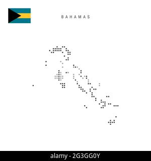 Mappa dei motivi a punti quadrati delle Bahamas. Mappa dei pixel punteggiati delle Bahamas con bandiera nazionale isolata su sfondo bianco. Illustrazione vettoriale. Illustrazione Vettoriale