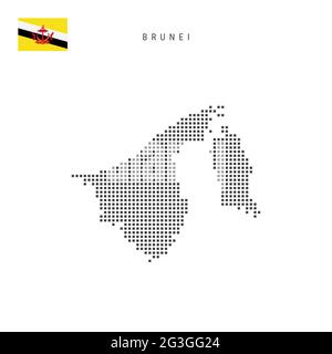 Mappa dei motivi a punti quadrati del Brunei. Mappa dei pixel punteggiati Brunei con bandiera nazionale isolata su sfondo bianco. Illustrazione vettoriale. Illustrazione Vettoriale