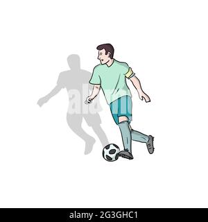 giocatore di calcio maschile con la mano di palla disegnata con linee nere illustrazione vettore isolato su sfondo bianco Illustrazione Vettoriale