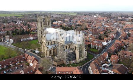 Veduta aerea della storica Minster Beverley, Beverley, East Riding dello Yorkshire, Inghilterra, UK, gennaio 2021 Foto Stock