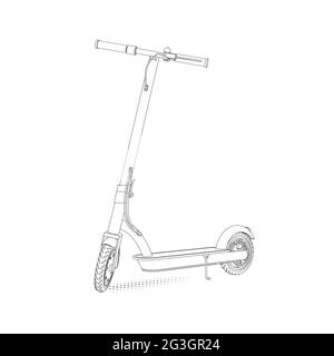 illustrazione realistica di uno scooter elettrico in stile lineare su sfondo bianco. Illustrazione Vettoriale