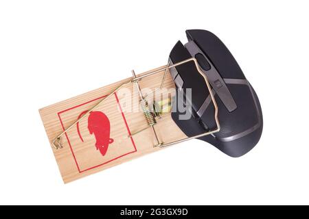 Mouse per computer moderno in un mousetrap Foto Stock