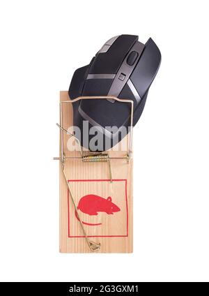 Mouse per computer moderno in un mousetrap Foto Stock