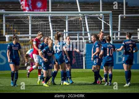 Bath, Inghilterra 04 aprile 2021. Barclays fa Women's Super League match tra Bristol City e Arsenal, giocato a Twerton Park, Bath. Foto Stock