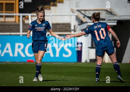 Bath, Inghilterra 04 aprile 2021. Barclays fa Women's Super League match tra Bristol City e Arsenal, giocato a Twerton Park, Bath. Foto Stock